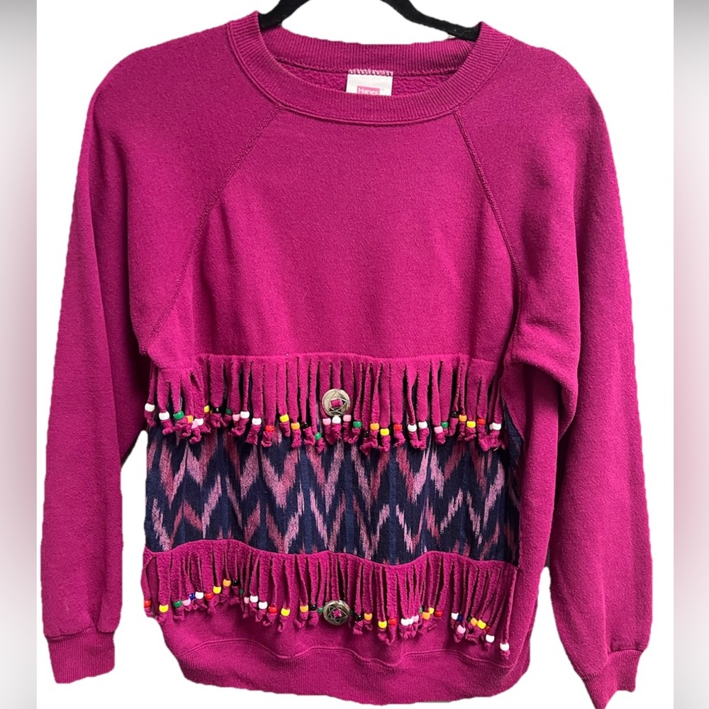 AMAZING DIY fringe beaded sweatshirt Hanes M